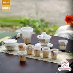 Bộ ấm trà cao cấp sứ trắng Bạch Ngọc Băng Tinh Đức Hóa Tứ Quý An Nhiên G01805