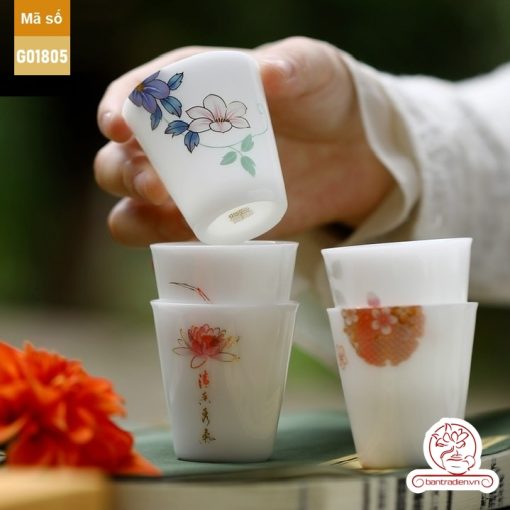 Bộ ấm trà cao cấp sứ trắng Bạch Ngọc Băng Tinh Đức Hóa Tứ Quý An Nhiên G01805