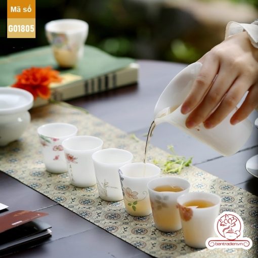 Bộ ấm trà cao cấp sứ trắng Bạch Ngọc Băng Tinh Đức Hóa Tứ Quý An Nhiên G01805