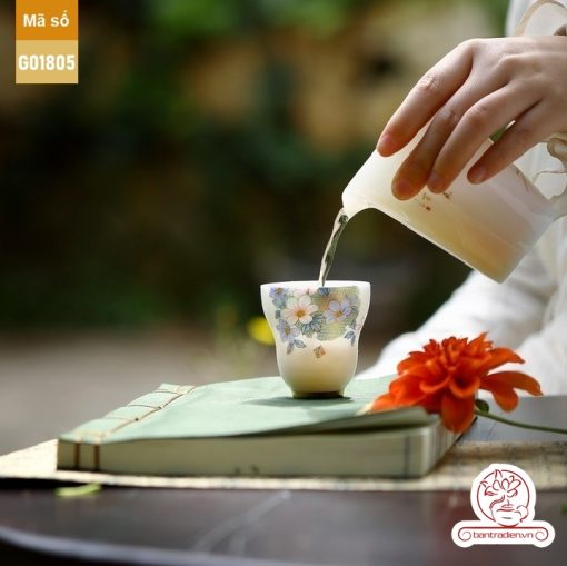Bộ ấm trà cao cấp sứ trắng Bạch Ngọc Băng Tinh Đức Hóa Tứ Quý An Nhiên G01805