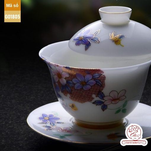 Bộ ấm trà cao cấp sứ trắng Bạch Ngọc Băng Tinh Đức Hóa Tứ Quý An Nhiên G01805