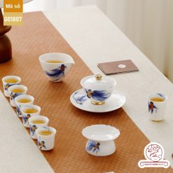 Bộ ấm trà cao cấp sứ trắng Bạch Ngọc Băng Ngưng Đức Hóa Ung Dung Tự Tại Cá Lam G01807
