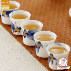 Bộ ấm trà cao cấp sứ trắng Bạch Ngọc Băng Ngưng Đức Hóa Ung Dung Tự Tại Cá Lam G01807