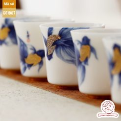 Bộ ấm trà cao cấp sứ trắng Bạch Ngọc Băng Ngưng Đức Hóa Ung Dung Tự Tại Cá Lam G01807