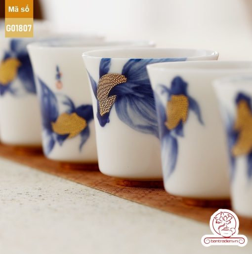 Bộ ấm trà cao cấp sứ trắng Bạch Ngọc Băng Ngưng Đức Hóa Ung Dung Tự Tại Cá Lam G01807