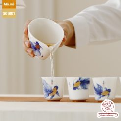 Bộ ấm trà cao cấp sứ trắng Bạch Ngọc Băng Ngưng Đức Hóa Ung Dung Tự Tại Cá Lam G01807