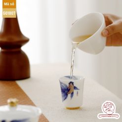 Bộ ấm trà cao cấp sứ trắng Bạch Ngọc Băng Ngưng Đức Hóa Ung Dung Tự Tại Cá Lam G01807
