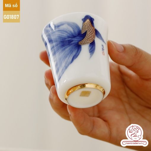 Bộ ấm trà cao cấp sứ trắng Bạch Ngọc Băng Ngưng Đức Hóa Ung Dung Tự Tại Cá Lam G01807