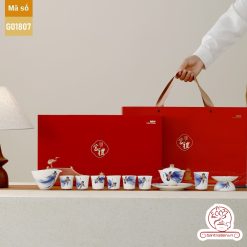 Bộ ấm trà cao cấp sứ trắng Bạch Ngọc Băng Ngưng Đức Hóa Ung Dung Tự Tại Cá Lam G01807