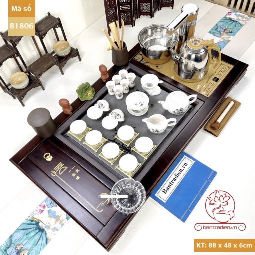 bộ bàn trà điện thông minh đa năng gỗ mặt đá có hộp để đồ B1806