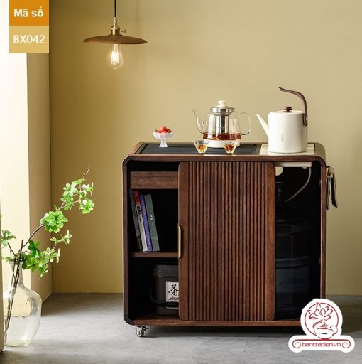 Xe trà di dộng gỗ óc chó tủ kệ trà kết hợp bàn pha trà đa năng cao cấp BX042