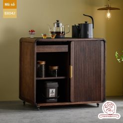 Xe trà di dộng gỗ óc chó tủ kệ trà kết hợp bàn pha trà đa năng cao cấp BX042