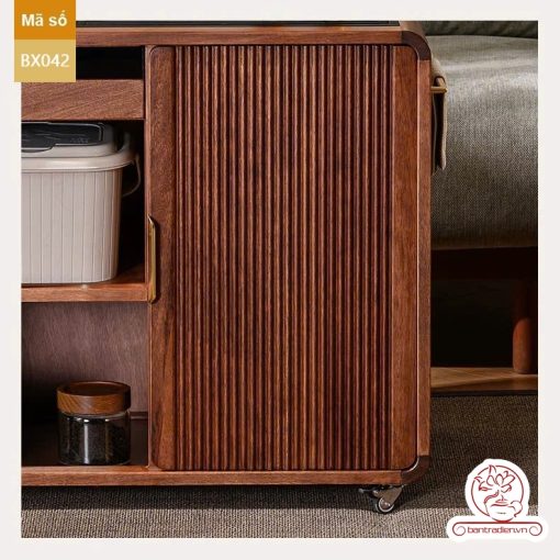 Xe trà di dộng gỗ óc chó tủ kệ trà kết hợp bàn pha trà đa năng cao cấp BX042