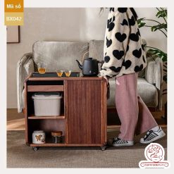 Xe trà di dộng gỗ óc chó tủ kệ trà kết hợp bàn pha trà đa năng cao cấp BX042