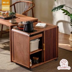 Xe trà di dộng gỗ óc chó tủ kệ trà kết hợp bàn pha trà đa năng cao cấp BX042