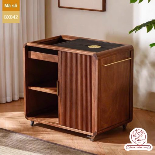 Xe trà di dộng gỗ óc chó tủ kệ trà kết hợp bàn pha trà đa năng cao cấp BX042