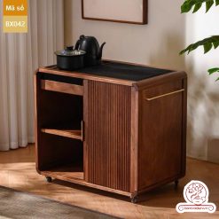 Xe trà di dộng gỗ óc chó tủ kệ trà kết hợp bàn pha trà đa năng cao cấp BX042