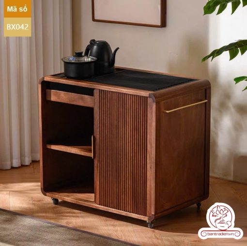 Xe trà di dộng gỗ óc chó tủ kệ trà kết hợp bàn pha trà đa năng cao cấp BX042