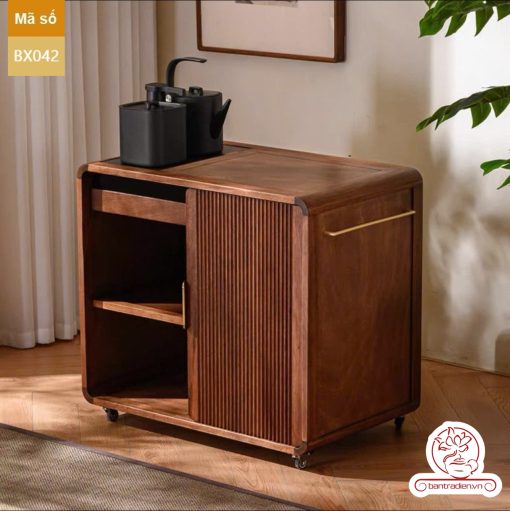 Xe trà di dộng gỗ óc chó tủ kệ trà kết hợp bàn pha trà đa năng cao cấp BX042