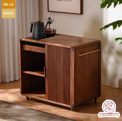 Xe trà di dộng gỗ óc chó tủ kệ trà kết hợp bàn pha trà đa năng cao cấp BX042