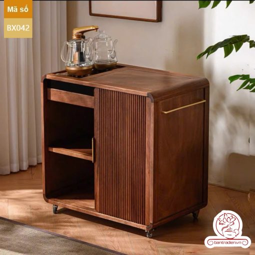 Xe trà di dộng gỗ óc chó tủ kệ trà kết hợp bàn pha trà đa năng cao cấp BX042