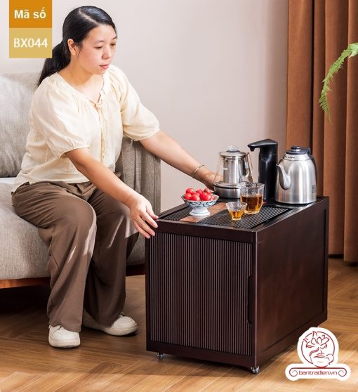 Xe trà di dộng kích thước bé gỗ óc chó tủ kệ trà kết hợp bàn pha trà đa năng cao cấp BX044