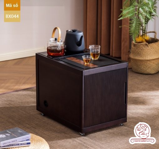 Xe trà di dộng kích thước bé gỗ óc chó tủ kệ trà kết hợp bàn pha trà đa năng cao cấp BX044