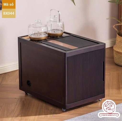 Xe trà di dộng kích thước bé gỗ óc chó tủ kệ trà kết hợp bàn pha trà đa năng cao cấp BX044