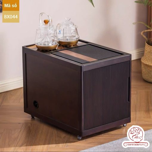 Xe trà di dộng kích thước bé gỗ óc chó tủ kệ trà kết hợp bàn pha trà đa năng cao cấp BX044