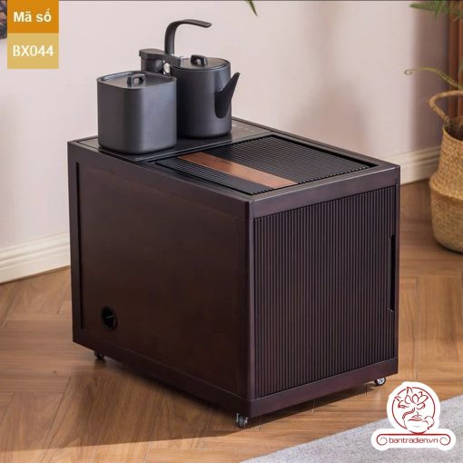 Xe trà di dộng kích thước bé gỗ óc chó tủ kệ trà kết hợp bàn pha trà đa năng cao cấp BX044