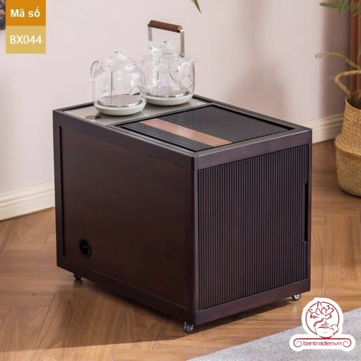 Xe trà di dộng kích thước bé gỗ óc chó tủ kệ trà kết hợp bàn pha trà đa năng cao cấp BX044