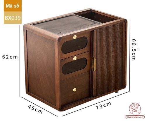 Xe trà di dộng gỗ óc chó tủ kệ trà kết hợp bàn pha trà đa năng cao cấp BX039