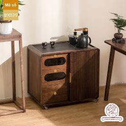 Xe trà di dộng gỗ óc chó tủ kệ trà kết hợp bàn pha trà đa năng cao cấp BX039