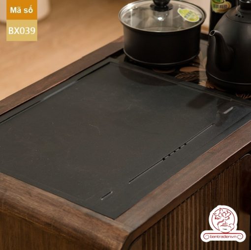 Xe trà di dộng gỗ óc chó tủ kệ trà kết hợp bàn pha trà đa năng cao cấp BX039