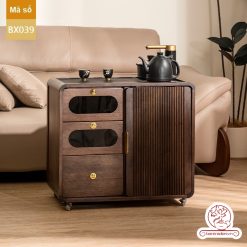 Xe trà di dộng gỗ óc chó tủ kệ trà kết hợp bàn pha trà đa năng cao cấp BX039