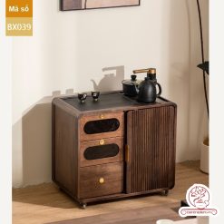 Xe trà di dộng gỗ óc chó tủ kệ trà kết hợp bàn pha trà đa năng cao cấp BX039
