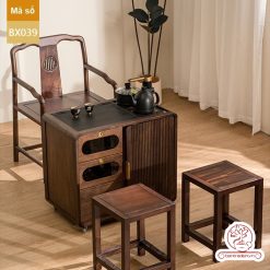 Xe trà di dộng gỗ óc chó tủ kệ trà kết hợp bàn pha trà đa năng cao cấp BX039