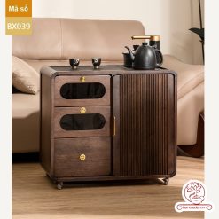 Xe trà di dộng gỗ óc chó tủ kệ trà kết hợp bàn pha trà đa năng cao cấp BX039