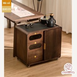 Xe trà di dộng gỗ óc chó tủ kệ trà kết hợp bàn pha trà đa năng cao cấp BX039