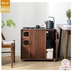 Xe trà di dộng gỗ óc chó tủ kệ trà kết hợp bàn pha trà đa năng cao cấp BX039
