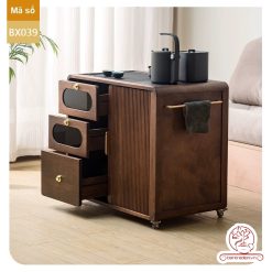 Xe trà di dộng gỗ óc chó tủ kệ trà kết hợp bàn pha trà đa năng cao cấp BX039