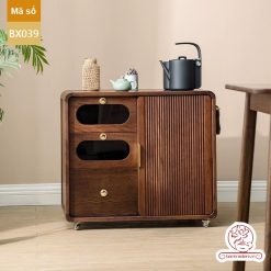Xe trà di dộng gỗ óc chó tủ kệ trà kết hợp bàn pha trà đa năng cao cấp BX039