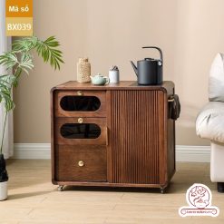 Xe trà di dộng gỗ óc chó tủ kệ trà kết hợp bàn pha trà đa năng cao cấp BX039