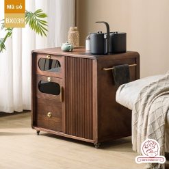 Xe trà di dộng gỗ óc chó tủ kệ trà kết hợp bàn pha trà đa năng cao cấp BX039