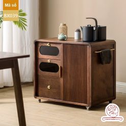 Xe trà di dộng gỗ óc chó tủ kệ trà kết hợp bàn pha trà đa năng cao cấp BX039