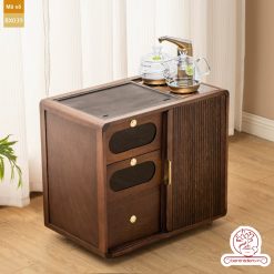 Xe trà di dộng gỗ óc chó tủ kệ trà kết hợp bàn pha trà đa năng cao cấp BX039