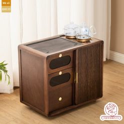 Xe trà di dộng gỗ óc chó tủ kệ trà kết hợp bàn pha trà đa năng cao cấp BX039