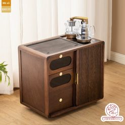 Xe trà di dộng gỗ óc chó tủ kệ trà kết hợp bàn pha trà đa năng cao cấp BX039