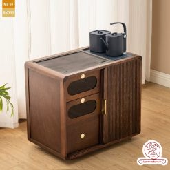 Xe trà di dộng gỗ óc chó tủ kệ trà kết hợp bàn pha trà đa năng cao cấp BX039