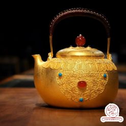 ấm bạc đun nước nguyên chất 999 mạ vàng 24K chế tác hoàn toàn thủ công tinh xảo cao cấp